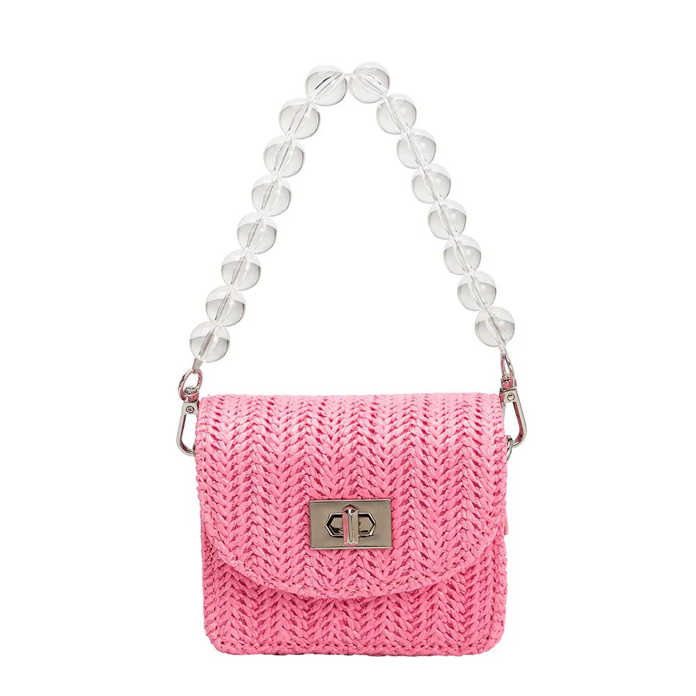Pink Krystal Mini Straw Top Handle Bag | Melie Bianco | Melie Bianco