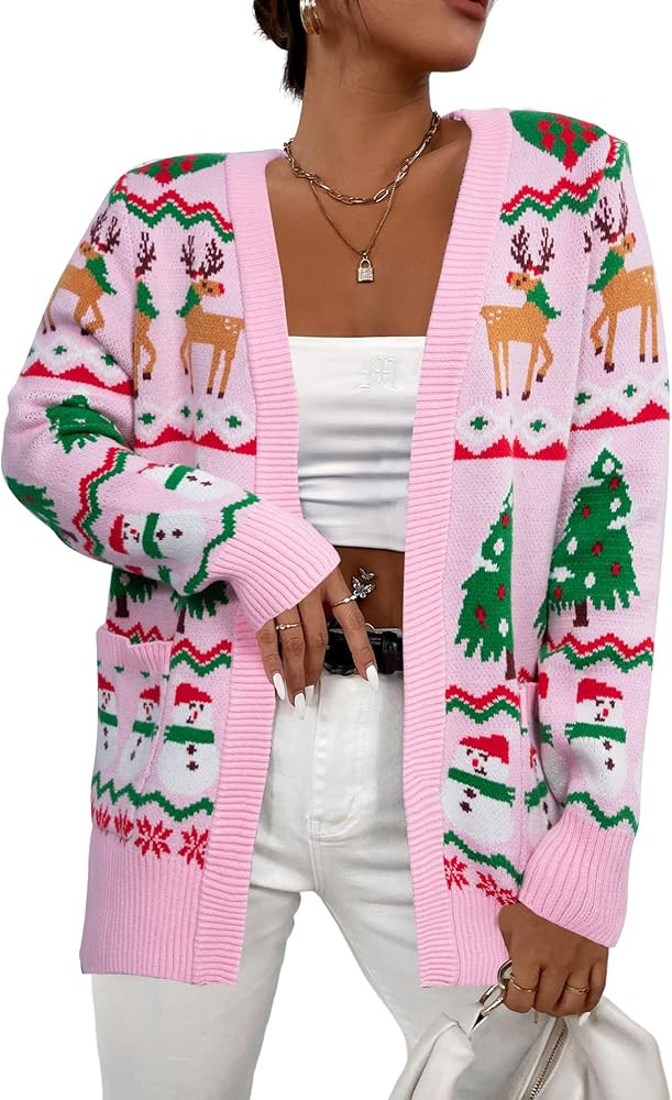 Ugly Christmas Cardigan Sweaters Women: Xmas Knit Sweater Cardigans Oversized Open Front Outerwea... | Amazon (US)