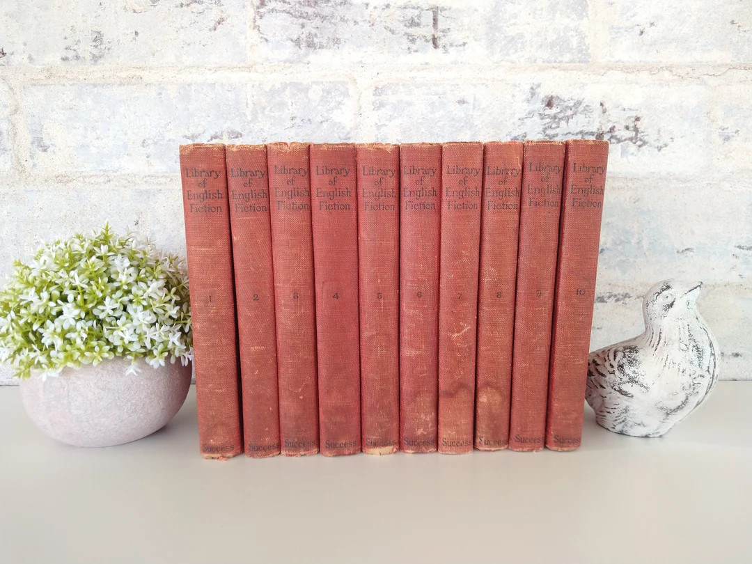 Antique Book Bundle Stack Library of English Fiction Novels Red and Black-rustic Farmhouse Cottag... | Etsy (US)