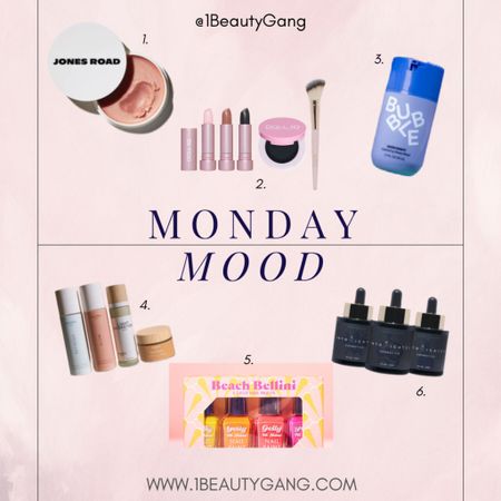 Monday Mood.
1. Jones Road Beauty ~ Miracle Balm.
2. Doll 10 Beauty ~ pH Adaptive Lip and Cheek Collection.
3. Bubble Skincare ~ Over Night.
4. Aloisia Marie Beauty ~ ACNE RELIEF BUNDLE.
5. Barry M ~ Beach Bellini Nail Varnish 4 Pack.
6. Intoxicated Cosmetics ~ Serum Set.

#LTKbeauty #LTKeurope #LTKstyletip