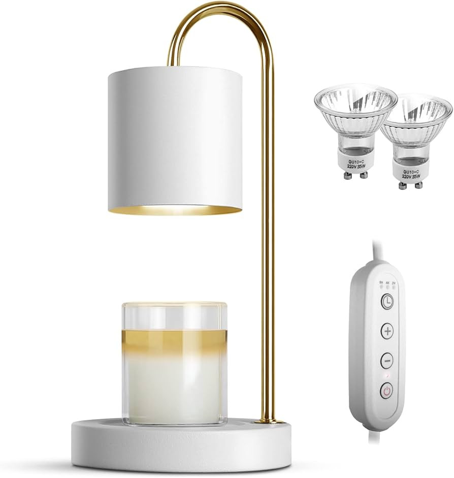 Candle Warmer Lamp with 2 Bulbs, Wax Warmer Lamp with Timer 2H/ 4H/ 8H & Dimmable 4 Brightness, A... | Amazon (US)