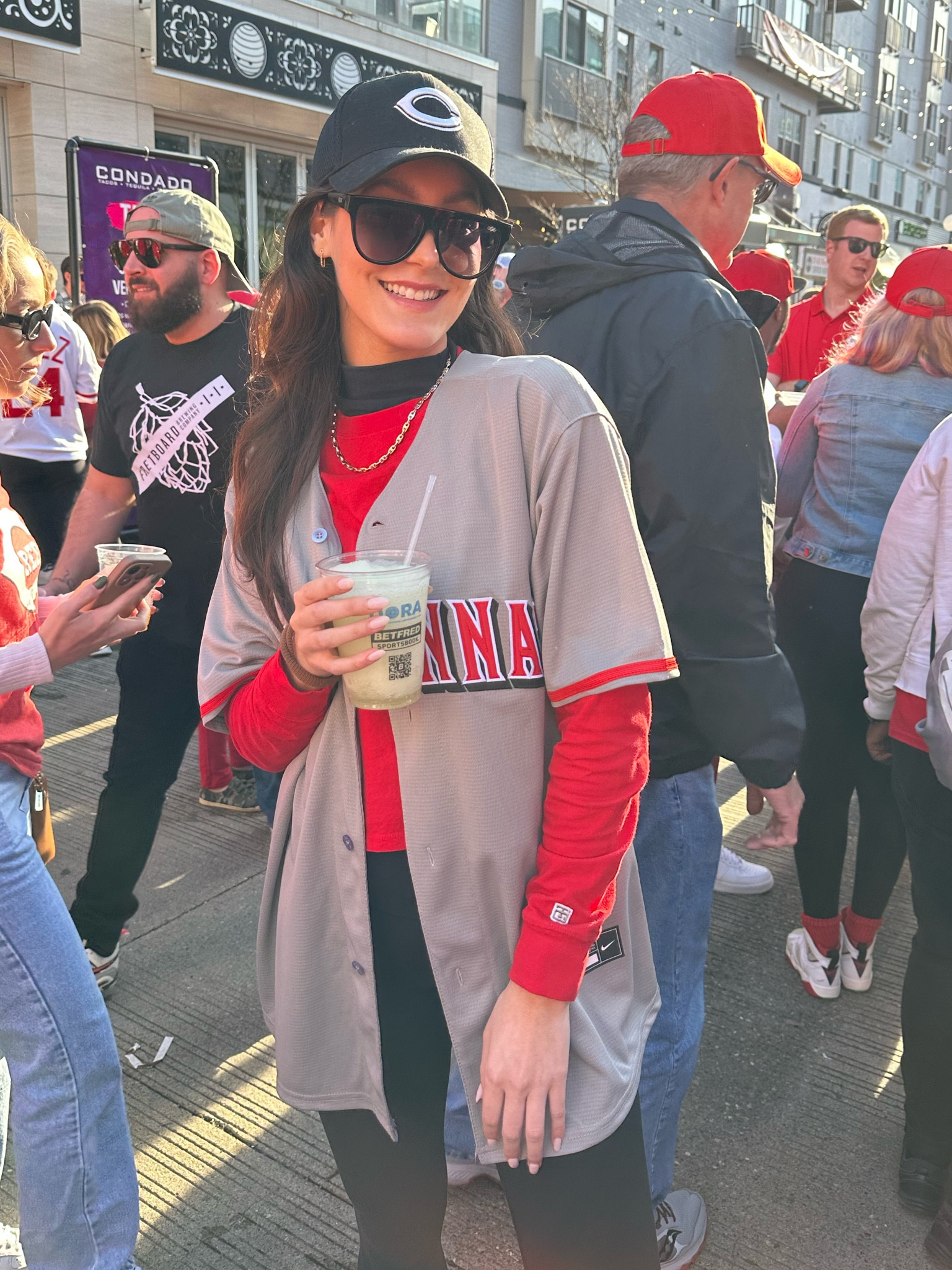Opening Day outfit 

Baseball jersey 
Lululemon leggings size 6
Lululemon long sleeve size 6
Quay sunglasses
Aerie long sleeve 

#LTKFind #LTKshoecrush #LTKfit