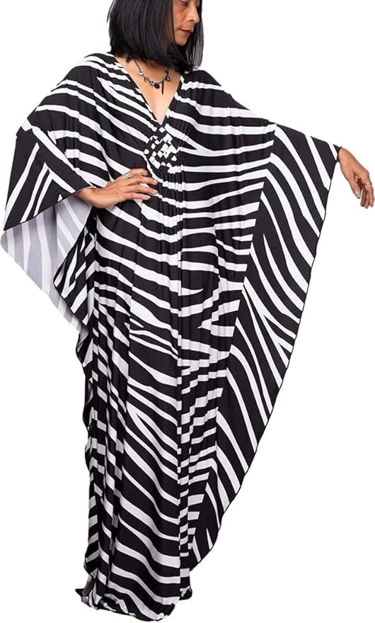 Swimsuit Cover ups Women's Black White Zebra Turkish Kaftans Silk Wrinkle Ethnic Print Plus Size ... | Amazon (US)