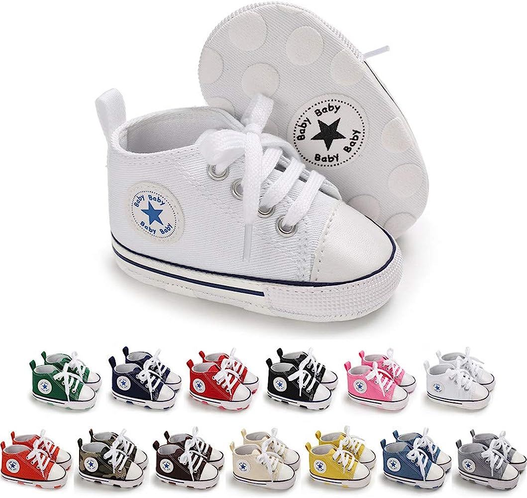 Meckior Baby Girls Boys Canvas Sneakers Soft Sole High-Top Ankle Infant First Walkers Crib Shoes | Amazon (US)