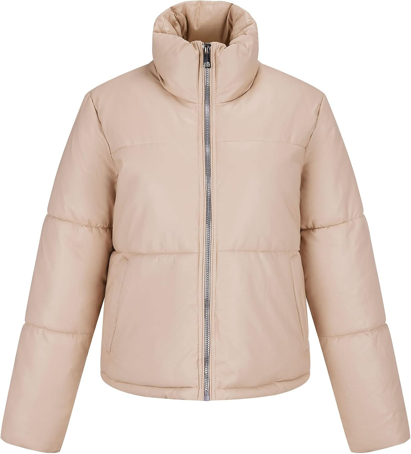 Bellivera Women's Puffer Jacket Faux Leather Short Coat Heavy Padded Overcoat | Amazon (US)