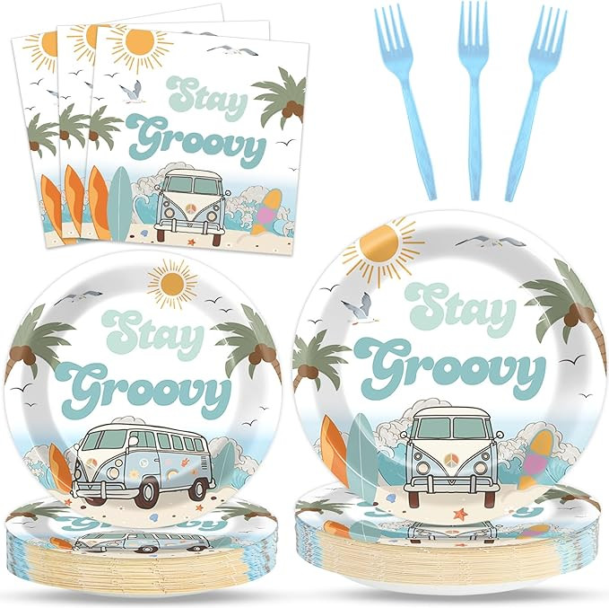 96PCS Summer Beach Party Party Supplies Tableware Set Surfing Hippie Groovy Birthday Party Dispos... | Amazon (US)