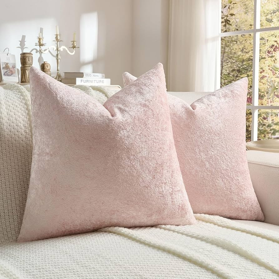 FUTEI Valentine's Day Pink Flannel Throw Pillow Covers 22x22 Inch Set of 2,Soft Crushed Dimension... | Amazon (US)