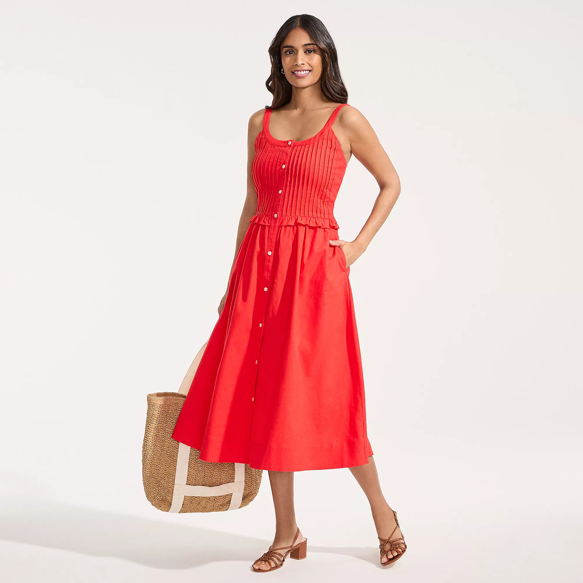 Women's Linen Blend Pintuck Tank Midi Dress | Lands' End (US)