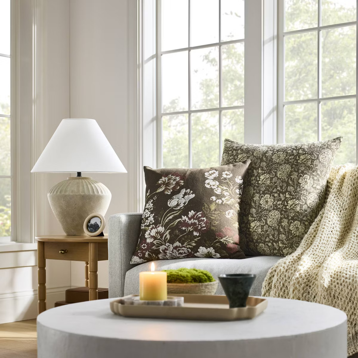 Oversized Printed Floral Square Throw Pillow Brown/Cream - Threshold™ designed with Studio McGe... | Target