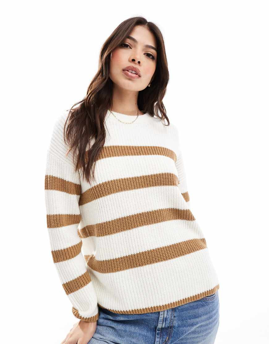 Selected knit sweater in cream with tan stripes-White | ASOS (Global)
