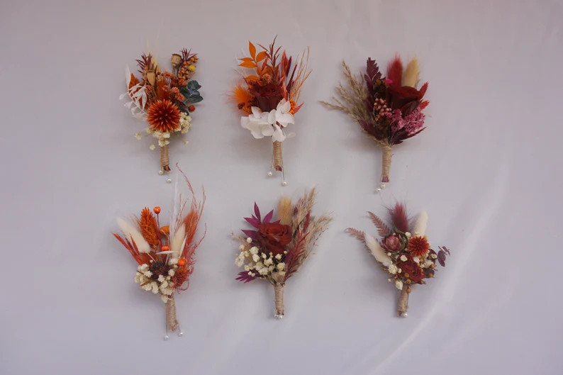 Dried Flower Boutonniere, Autumn Wedding Boutonniere, Orange Yellow Flower, Wedding Boutonniere, ... | Etsy (US)