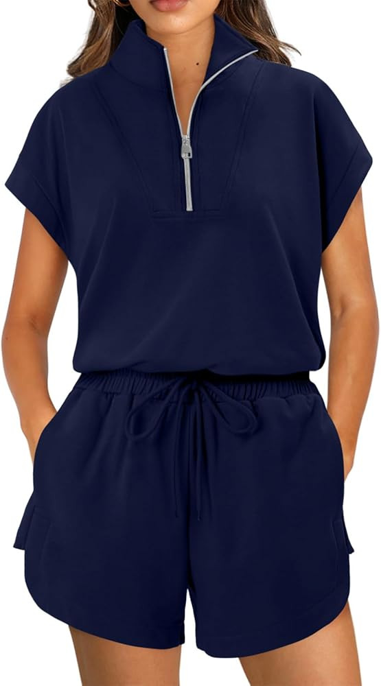 KISSMODA Two Piece Sets for Women Sweatsuit Casual Tracksuits Short Sleeve Tops and Shorts 2026 L... | Amazon (US)