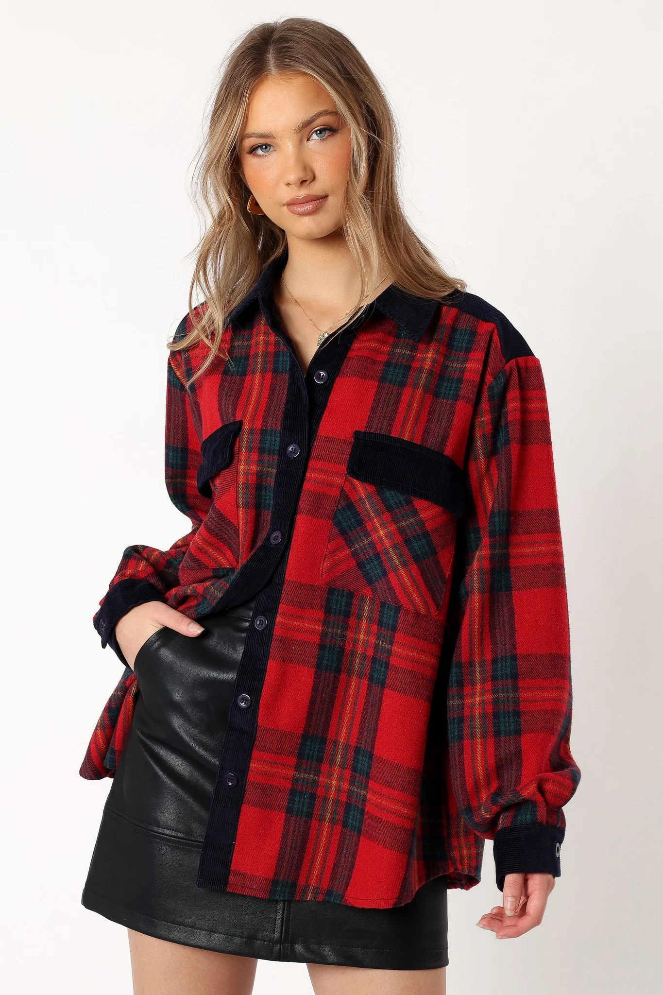 Lucille Plaid Shacket - Red/Navy | Petal & Pup (US)