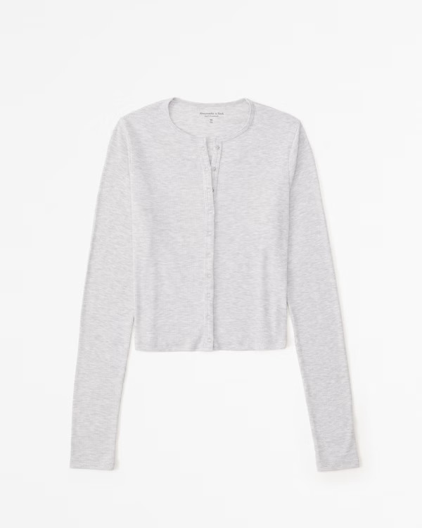 Long-Sleeve Featherweight Rib Cropped Henley | Abercrombie & Fitch (US)