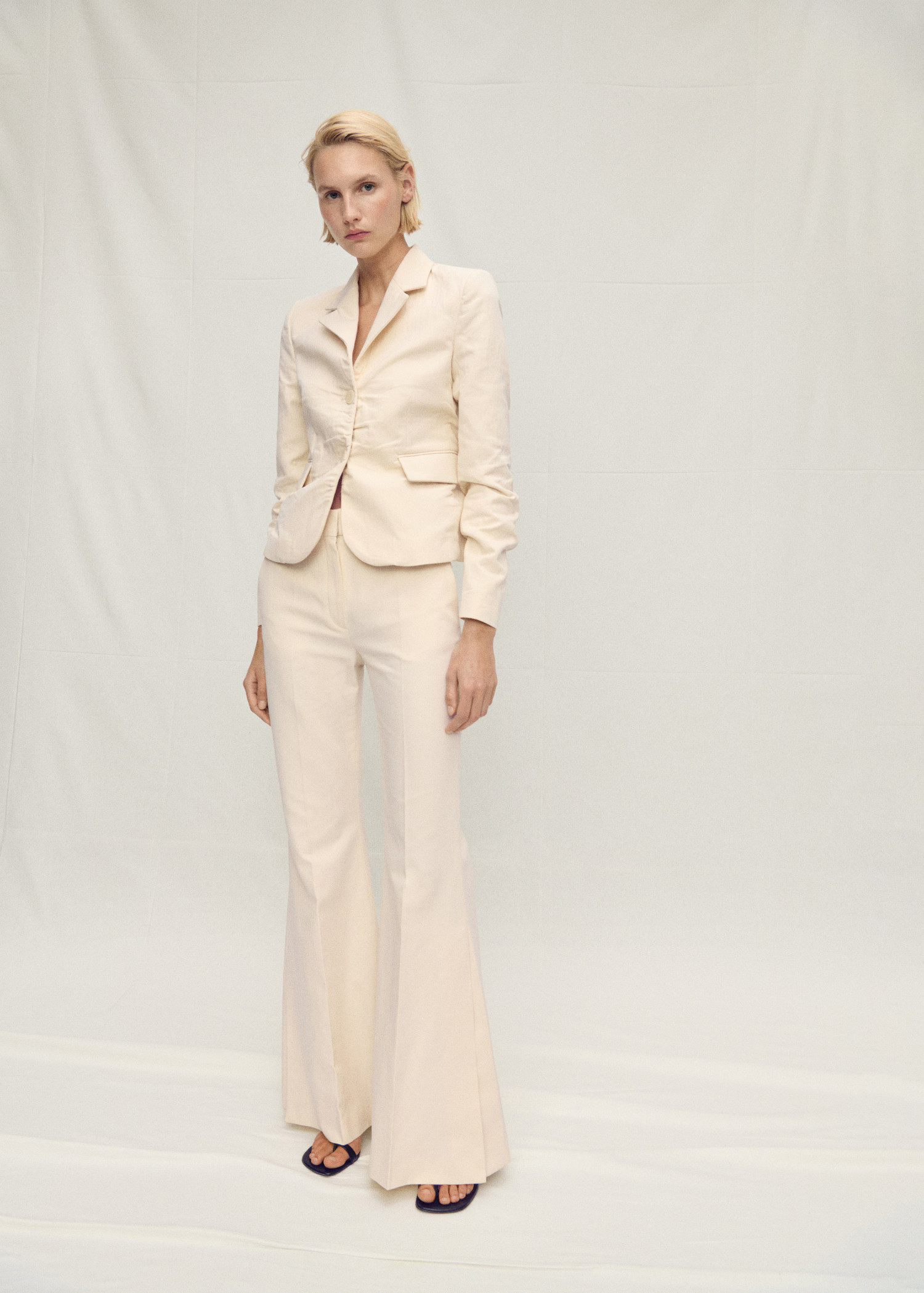 Flared linen-blend suit pants - Women | MANGO United Kingdom | MANGO (UK)