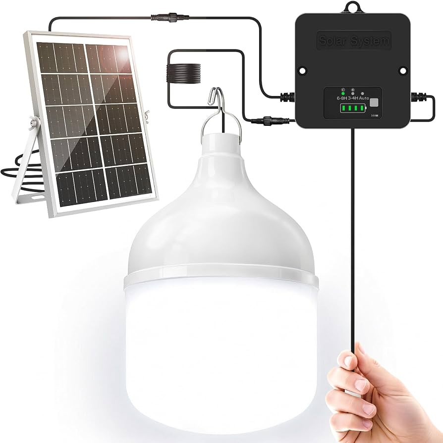 Solar Shed Light Indoor Outdoor, 6500K Daytime Available Pendant Light with Pull String, Power Di... | Amazon (US)