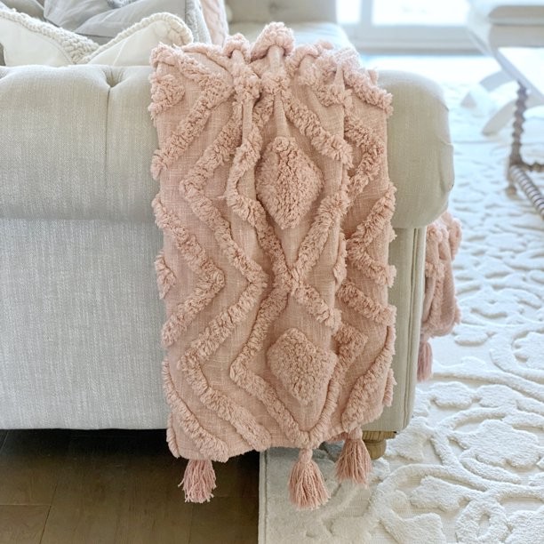 My Texas House Cameron Tufted Cotton Throw, 50" x 60", Rose Smoke | Walmart (US)