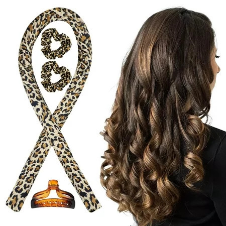 Heatless Curling Rod Headband Sleeping Hair Roller for Women Heatless Hair Curler Hair Curl Ribbon with Clips and Loops Black/Pink/Leopard | Walmart (US)