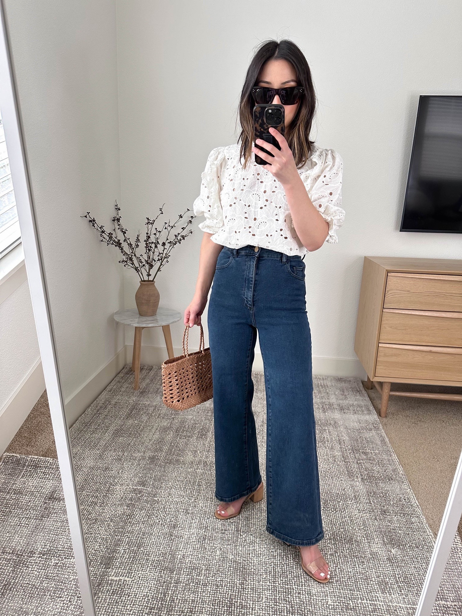 Easy spring outfit idea with jeans. 

Top - Sezane 6 (old)
Jeans - DL1961 24
Heels - Schutz 5
Bag - Dragon Diffusion
Sunglasses - Celine 

Petite Style, Neutral outfit, capsule wardrobe, minimal style, street style outfits, Affordable fashion, Spring fashion, Spring outfit, vacation outfit, jeans, white top. 

#LTKSeasonal #LTKitbag #LTKshoecrush