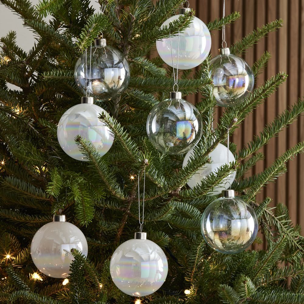 Glass Ball Ornament Box, Pearl White & Iridescent, Set of 9 | West Elm (US)