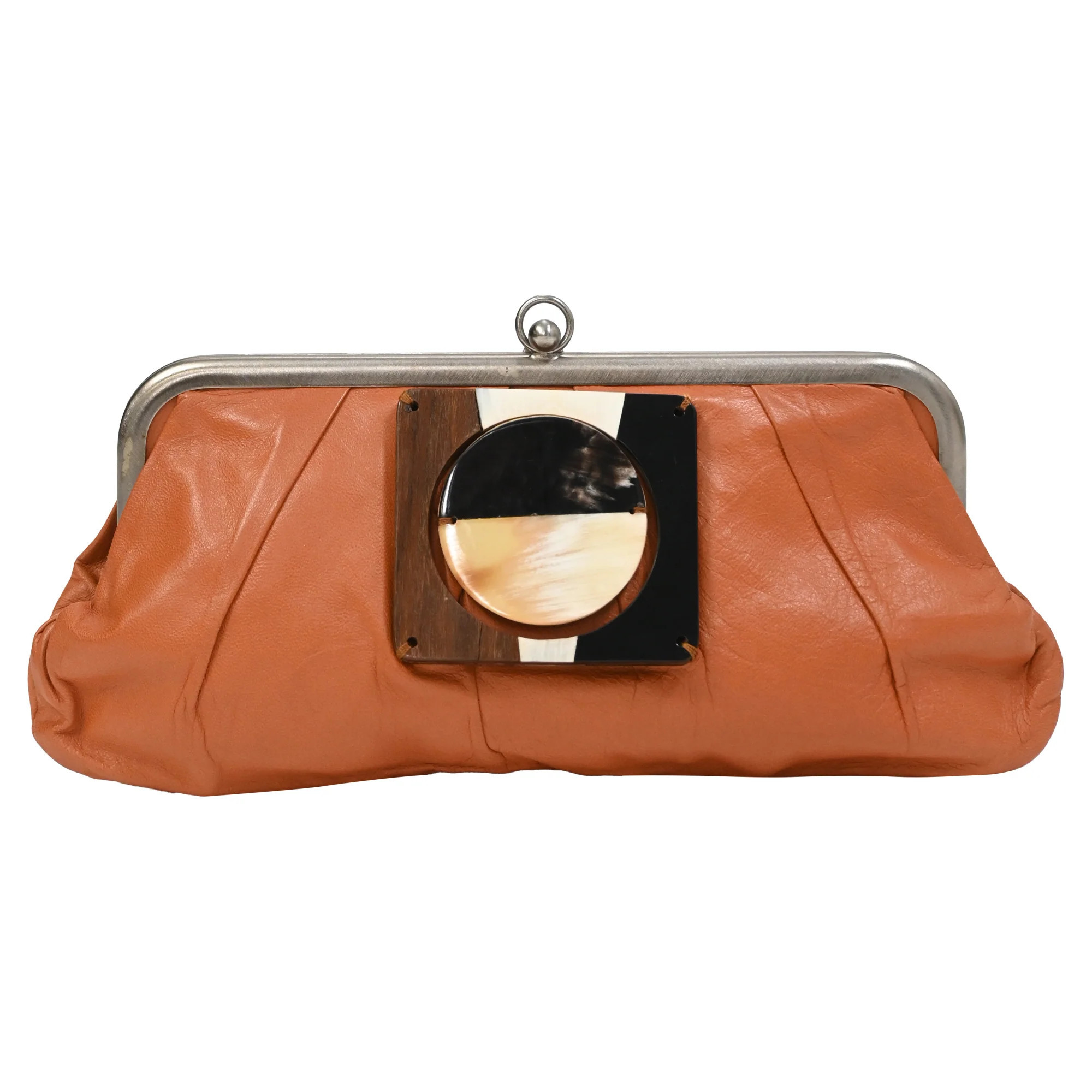 Marni Kisslock Clutch in Orange Leather | Shop Simon