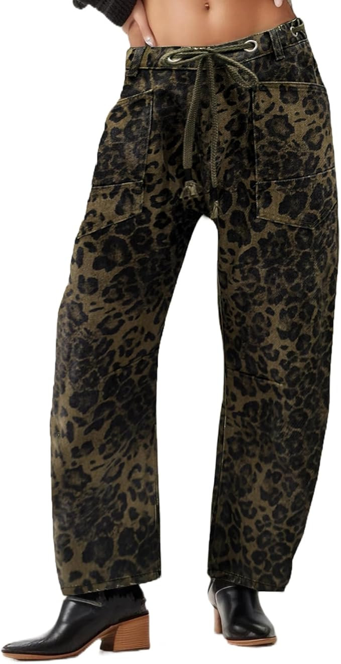 Kedera Barrel Jeans for Women Mid Rise Camo Pants Wide Leg Graphic Trousers Baggy Boyfriend Denim... | Amazon (US)