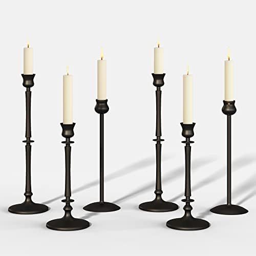 Matte Black Taper Candlestick Holders Set of 6 - Metal Taper Candle Holders for Candlesticks, Can... | Amazon (US)