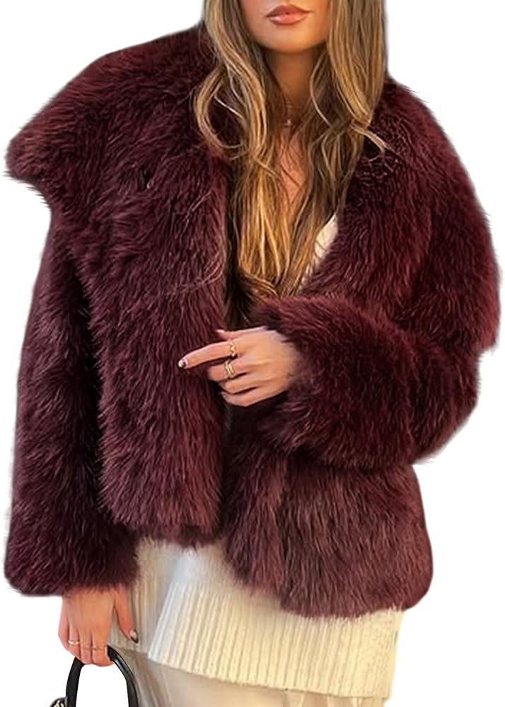 Yimoon Womens Faux Fur Coat Lapel Open Front Fluffy Shaggy Jacket Winter Warm Furry Overcoat | Amazon (US)