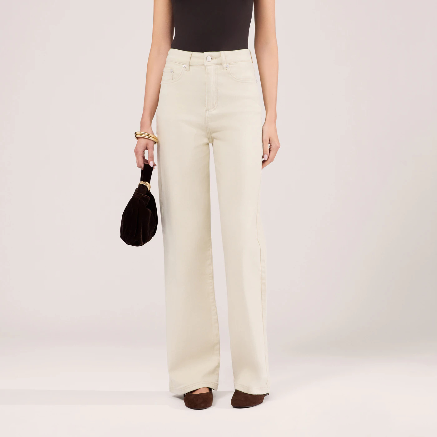 Stretch Wide Leg Jeans | Ecru | LOVALL
