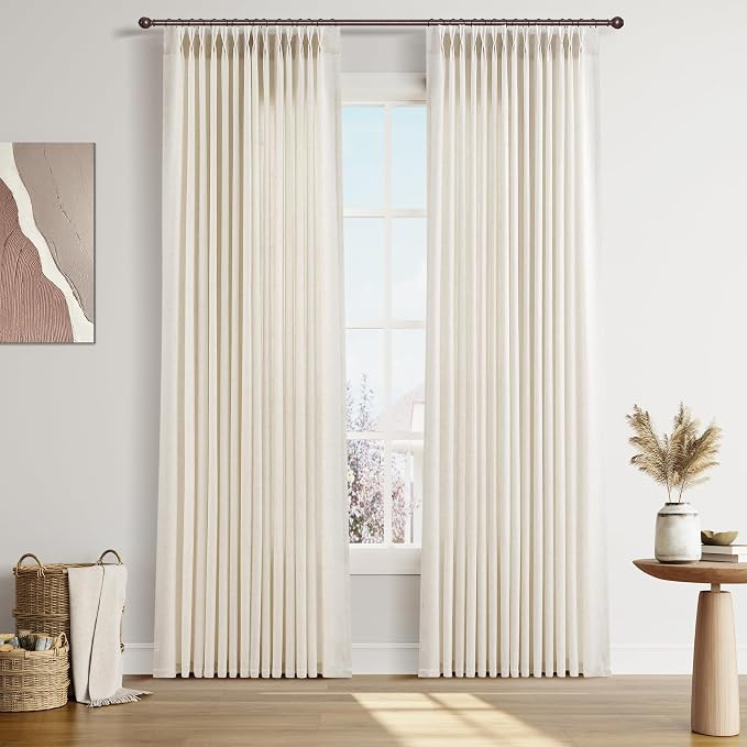 Joywell Linen Pinch Pleated Window Curtains 90 Inch Long,Back Tab Clip Rings Semi Sheer Light Fil... | Amazon (US)