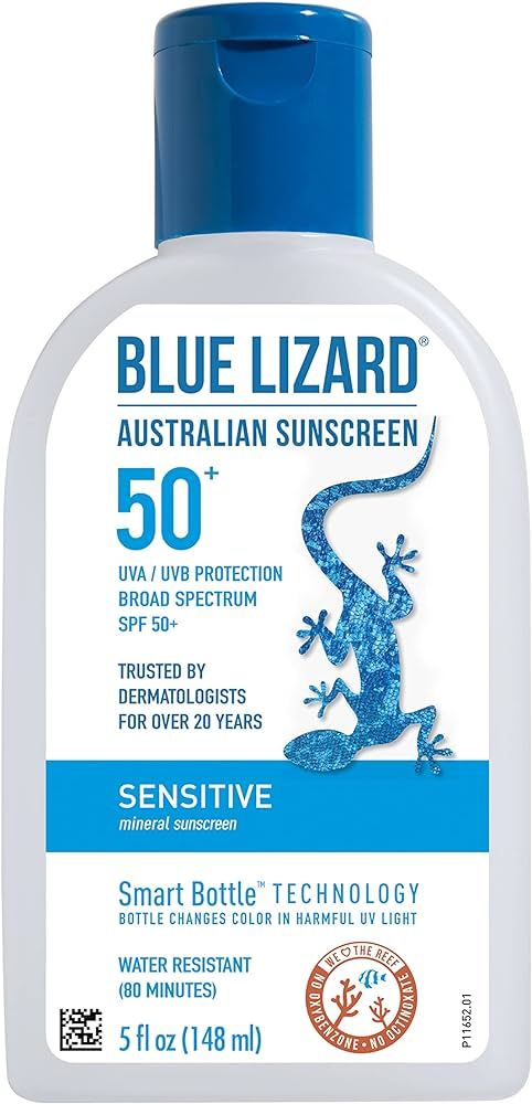 BLUE LIZARD Sensitive Mineral Sunscreen with Zinc Oxide, SPF 50+, Water Resistant, UVA/UVB Protec... | Amazon (US)
