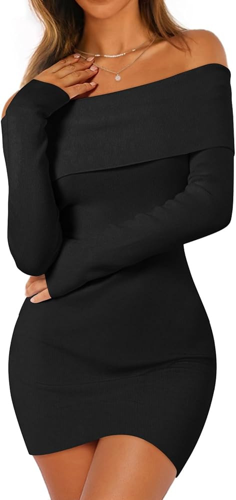 MEROKEETY Women's Sexy Off Shoulder Sweater Dress 2025 Fall Long Sleeve Bodycon Club Night Out Mi... | Amazon (US)