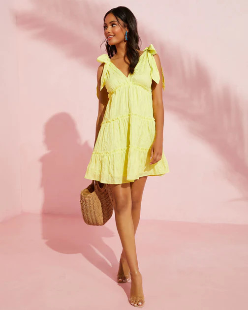 Lula Tiered Mini Dress - Lemon | VICI
