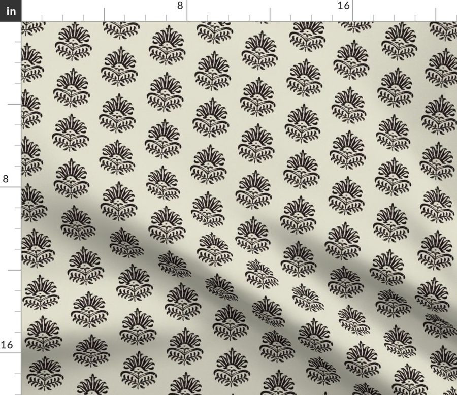 Royal Indian Flower Black on Cream | Spoonflower