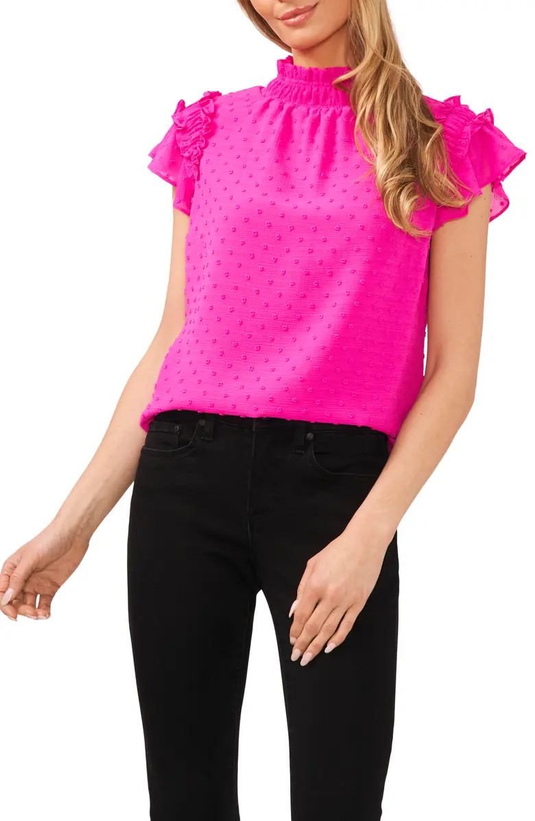 Clip Dot Ruffle Mock Neck Crepe Top | Nordstrom
