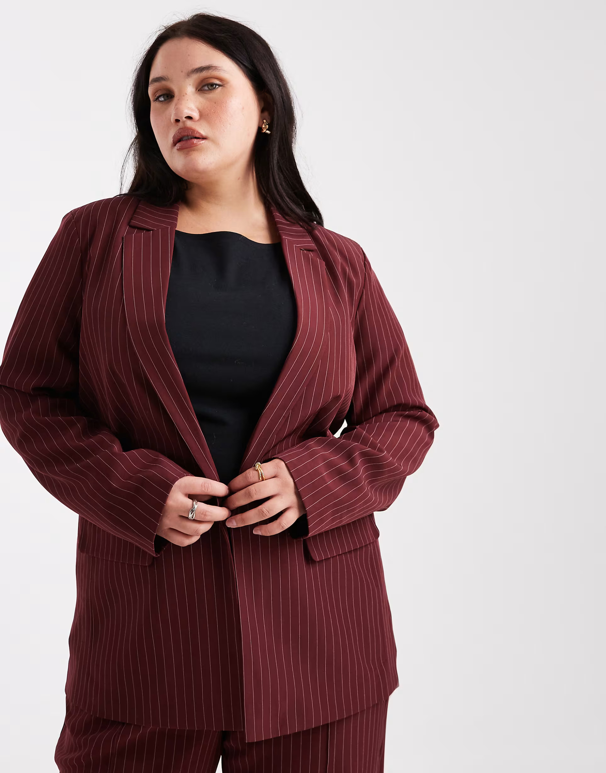 Pieces Curve – Eleganter Blazer in Burgunderrot mit Nadelstreifen, Kombiteil | ASOS | ASOS (Global)