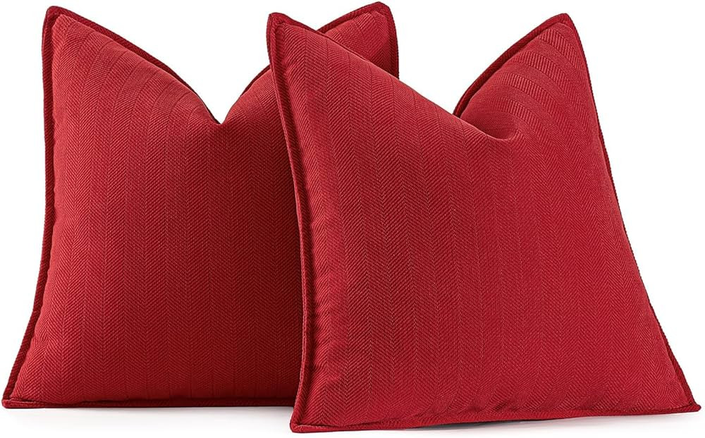 MIULEE Pack of 2 Christmas Red Decorative Pillow Covers 22x22 Inch Soft Chenille Couch Throw Pillows Farmhouse Cushion Covers with Elegant Design for Sofa Bedroom Living Room Home Decor | Amazon (US)