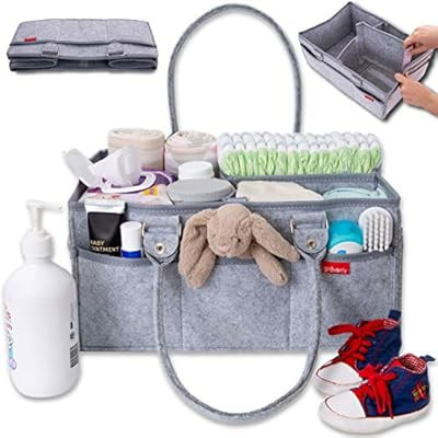 Groverly Baby Diaper Caddy Organizer - Baby Gift Basket | Portable Nursery Changing Table Storage... | Amazon (US)