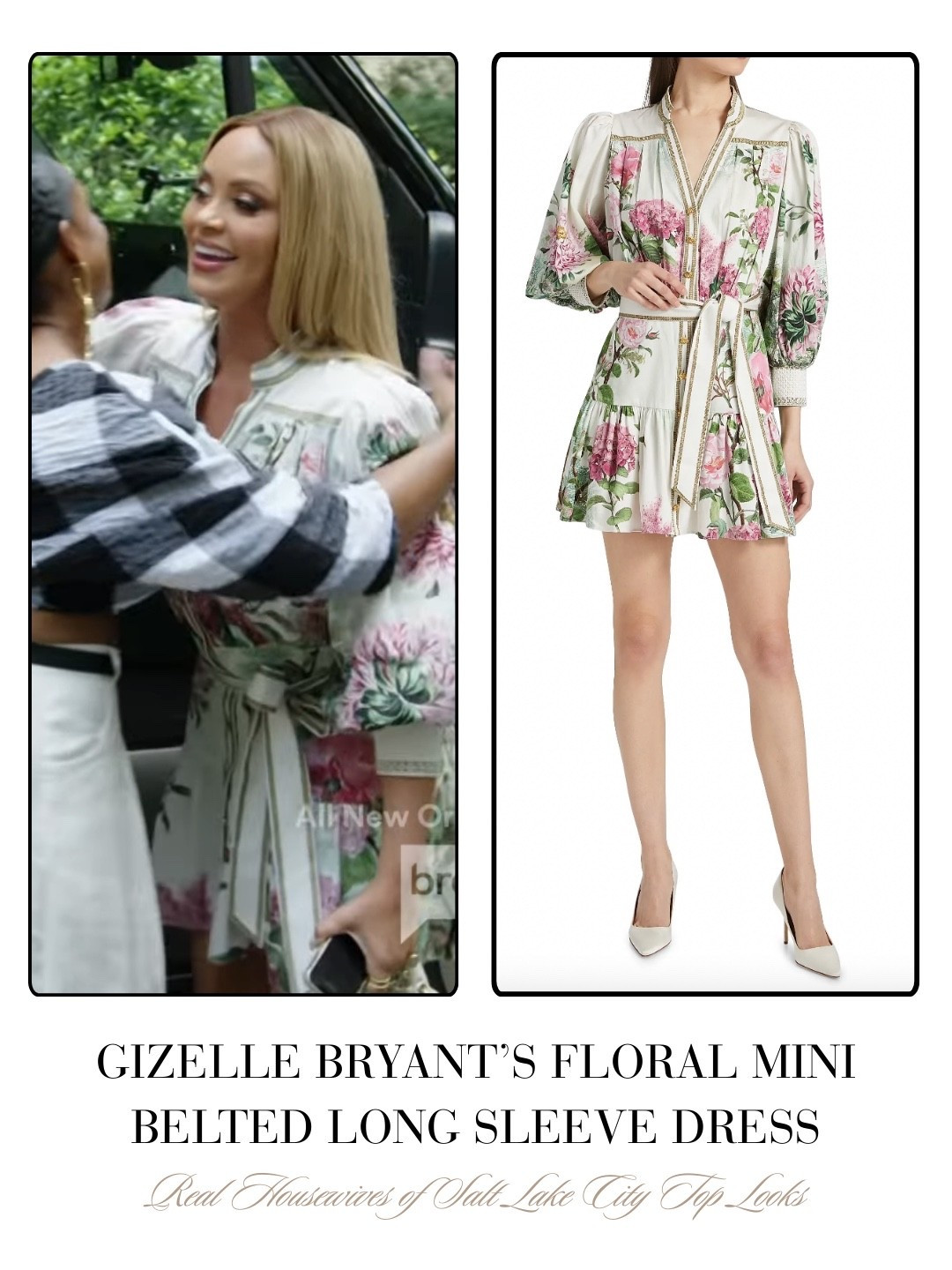 Gizelle Bryant’s Floral Mini Belted Long Sleeve Dress 