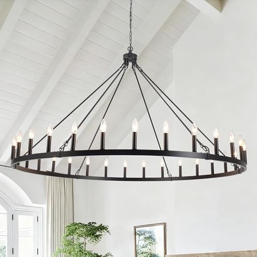 Black Extra Large Wagon Wheel Chandelier, 60 inch 30 Lights Farmhouse Chandelier, Industrial Cand... | Amazon (US)