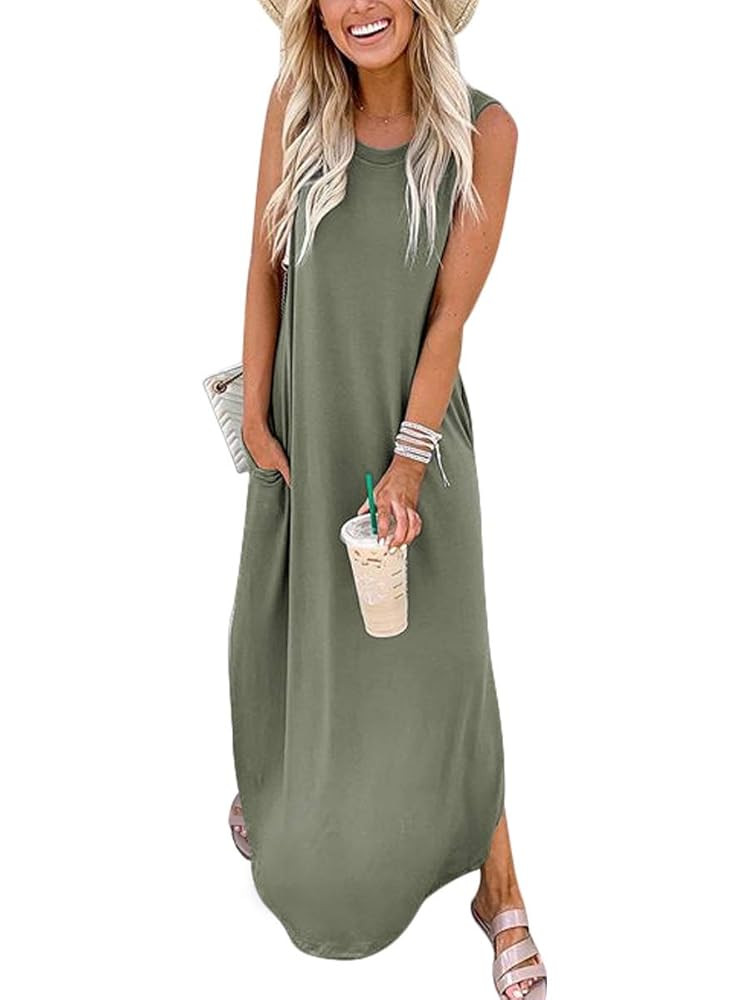 ANRABESS Women Casual Loose Sundress Sleeveless Split Maxi Long Beach Shirt Dress Travel Vacation... | Amazon (US)