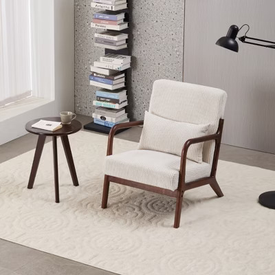 Mid-Century Modern Upholstered Armchair with Pillow, Reading Design and Solid Wood Frame for Living Room | Target