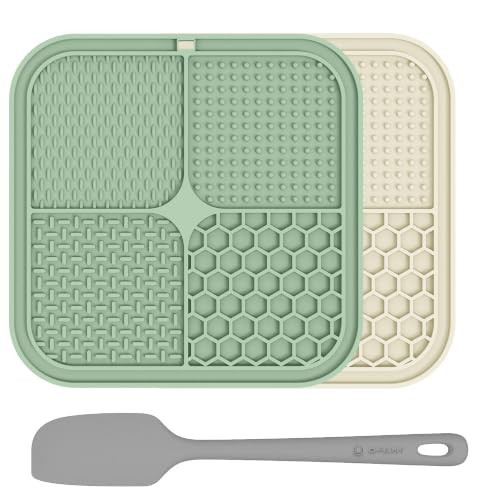 ChefAide 2 Pack Lick Mat for Dogs,Cats,Upgraded 8.5×8.5 inches Licking Mats with Suction Cups,Slow Feeder Licking Pad for Anxiety Relief and Boredom Reducer,Suitable for Dog Training (Green & Beige) | Amazon (US)