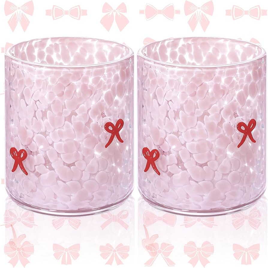 Ovveroche 2 Pcs Pink Bow Icon Juice Glass 14 oz Bow Reusable Stemless Icon Drinking Glasses Cups ... | Amazon (US)