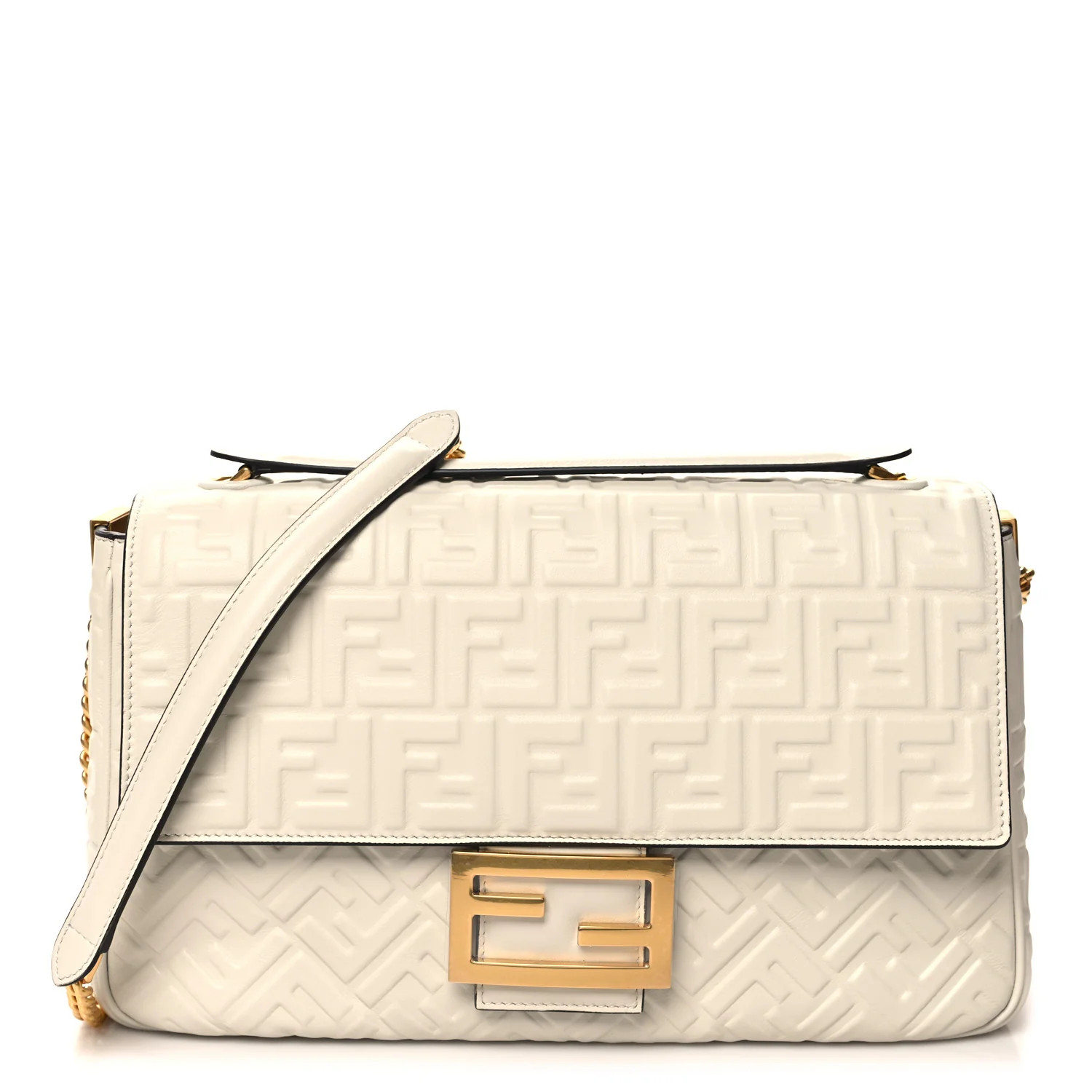 Nappa Small FF Embossed Large Chain Baguette White | FASHIONPHILE (US)