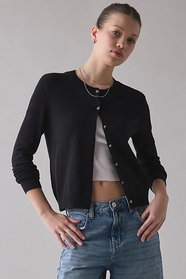Kimchi Blue Rachel Cotton-Blend Cardigan in Black, Women's at Urban Outfitters | Urban Outfitters (US and RoW)
