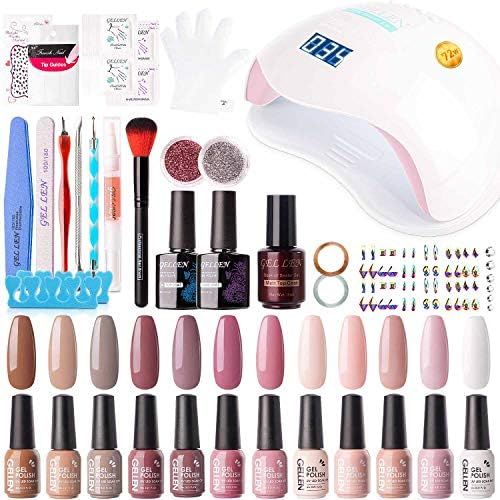 Gellen Gel Nail Polish Kit with U V LED Light 72W Nail Dryer, 12 Gel Nail Colors, No Wipe Top Bas... | Amazon (US)