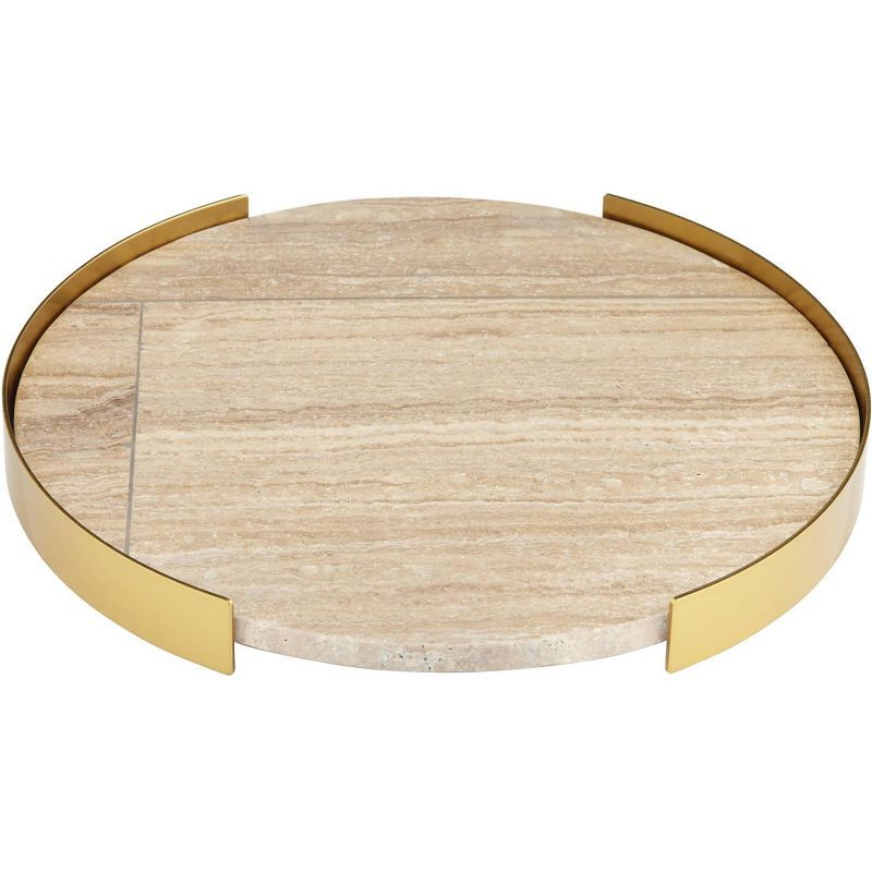 Studio 55D Natural Marble and Brass 12" Wide Round Tray | Target