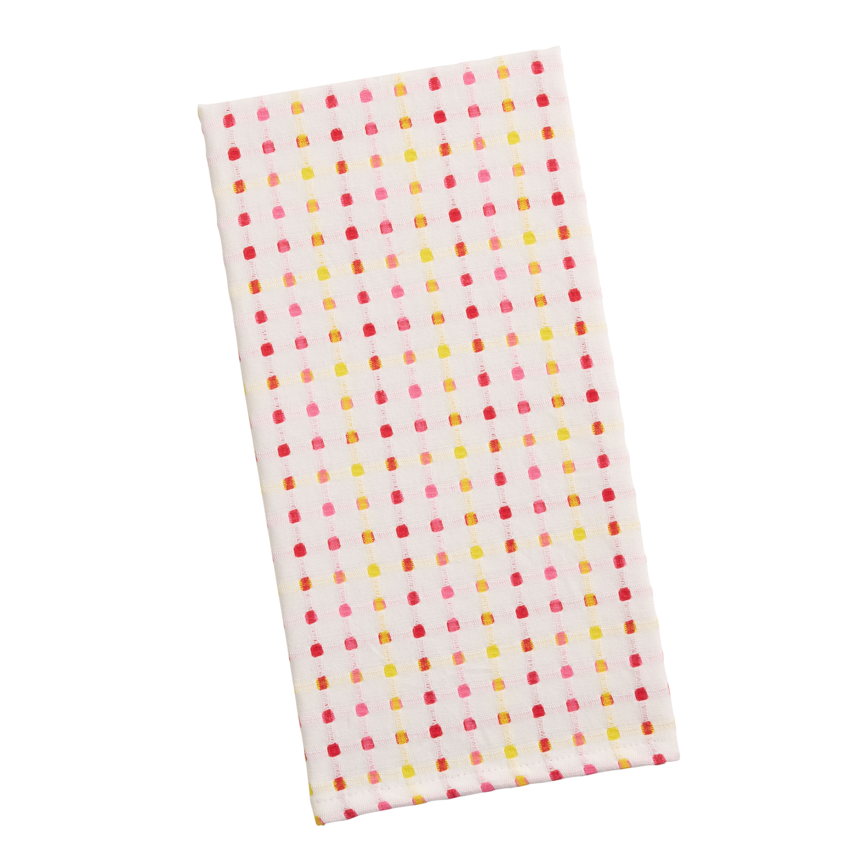 Neon Yellow and Pink Textured Woven Kitchen Towel | World Market
