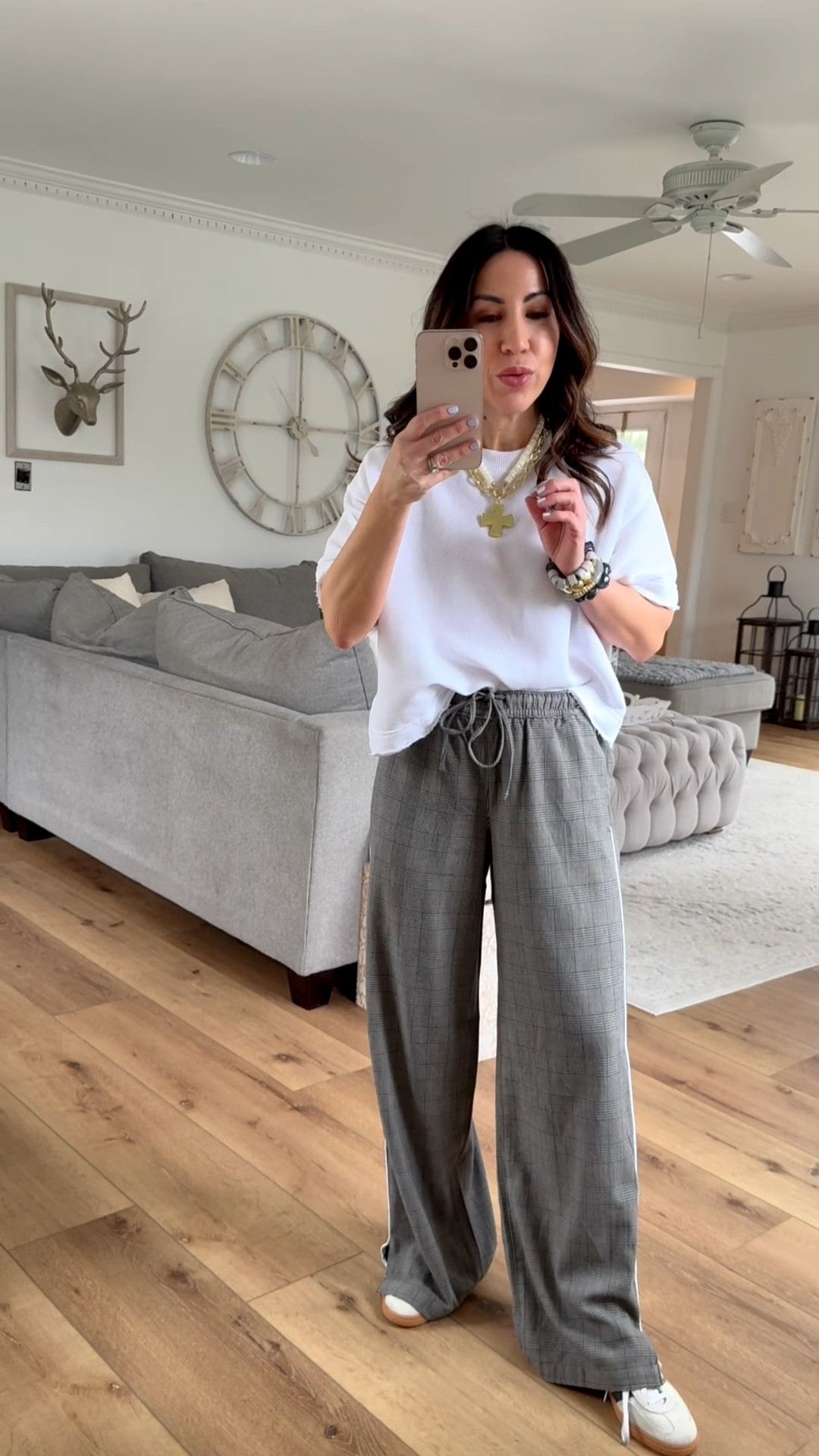 Xs trouser track pants. XS short sleeve sweatshirt. Sneakers size down. Trousers. Track pants.

#LTKOver40 #LTKPetite #LTKSaleAlert